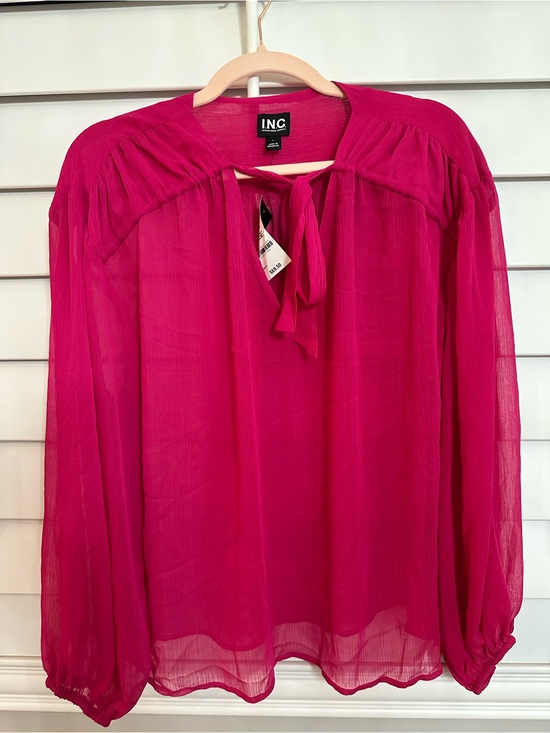 INC International Concepts Tops - Bundle 4/$25 INC International Concepts Hot Pink Tie-Neck Sheer Blouse